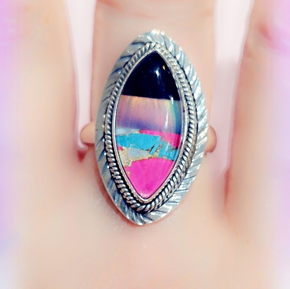 Aurora Opal & Onyx Gemstone Ring